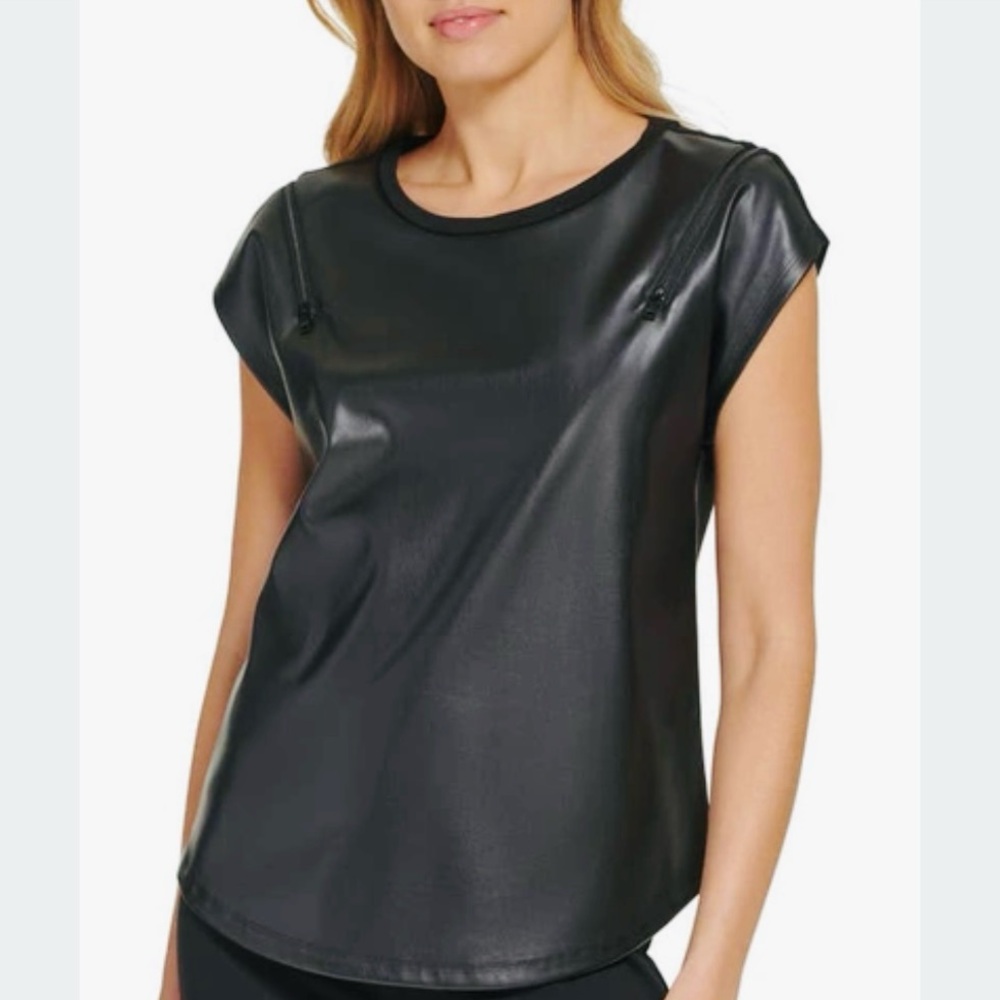 NWT DKNY Leather Zipper Top  L